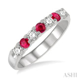 2.6 MM Ruby and 1/4 Ctw Round Cut Diamond Precious Wedding Band in 14K White Gold