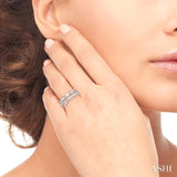 3/8 Ctw Criss-Cross Baguette and Round Diamond Fashion Ring in 14K White Gold