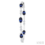 5X3 MM Oval Shape Sapphire and 7/8 Ctw Round Cut Diamond Precious Inside-Out Hoop Earrings in 14K White Gold