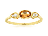 Citrine & Diamond Milgrain Ring