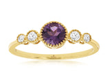 Amethyst & Diamond Milgrain Bezel Ring