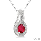 Silver Oval Shape Ruby & Diamond Pendant