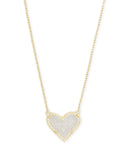 Kendra Scott Ari Heart Gold Extended Length Pendant Necklace in Iridescent Drusy