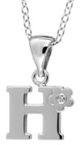 Children's Silver Letter H Pendant With Diamond Flower Accent