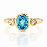 Blue Topaz & Diamond Three-Stone Ring
