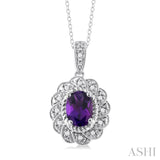 1/20 ctw Oval Cut 8X6MM Amethyst and Round Cut Diamond Semi Precious Pendant With Chain in Sterling Silver