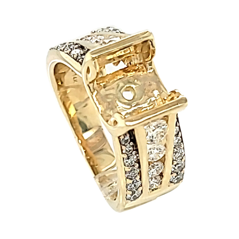 Wide 3-Row Diamond Semi-Mount Engagement Ring