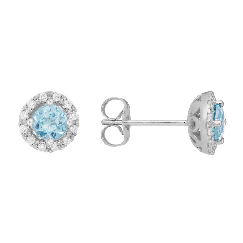 Diamond Halo Aquamarine Earrings