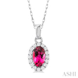 Diamond Halo Pink Tourmaline Birthstone Pendant - October