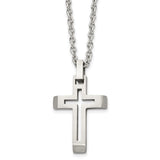 Stainless Steel Brushed & Polished Cut-out Cross Pendant w/ 20" Cable Chain