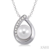 Silver Pearl & Diamond Pendant