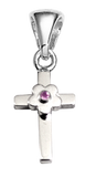 Children's Silver Cross Necklace with Pink Sapphire Flower Accent