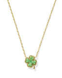 Kendra Scott Clover Gold Short Pendant Necklace in Lime Green Magnesite