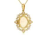 Opal Pendant with Diamond Frame & Milgrain Accents