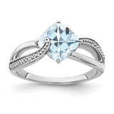 Silver Aquamarine & Diamond Ring