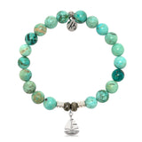 Peruvian Turquoise Gemstone Bracelet with Sailboat Sterling Silver Charm