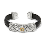 Brighton Mosaic Two Tone Leather Bar Cuff Bracelet, Black