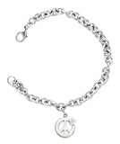 Children's Silver Peace Sign Bracelet with Diamond-Studded Flower Accent