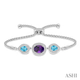 Oval & Pear Shape Silver Diamond & Gemstone Lariat Bracelet