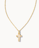 Kendra Scott Cross Gold Pendant Necklace in White Kyocera Opal