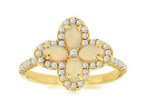 Oval Opal Cluster Ring with Diamond Halo & Shank Accents