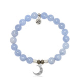 Sky Blue Jade Gemstone Bracelet with Friendship Moon Sterling Silver Charm
