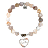 Australian Agate Gemstone Bracelet with Heart Grandma Sterling Silver Charm