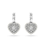 Swarovski Hyperbola drop earrings, Heart, White, Rhodium plated