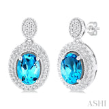 Sterling Silver Oval Blue Topaz Drop Earrings