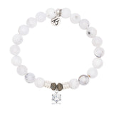 White Chalcedony Gemstone Bracelet with Shine Like A Diamond Sterling Silver Charm