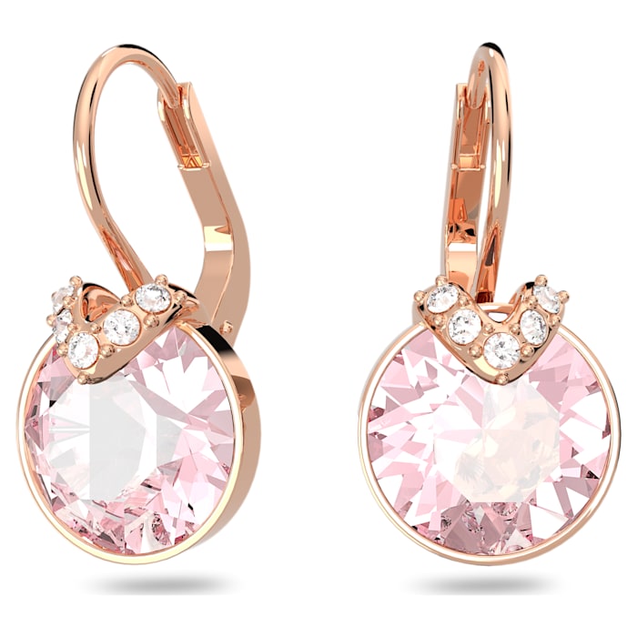 Swarovski Bella V drop earrings Round cut, Pink, Rose gold-tone plated