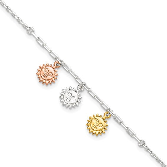 Silver Tri-Tone Suns Anklet