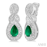 Pear Shape Silver Emerald & Diamond Earrings