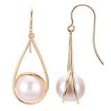 Gold Swirl Pearl Dangle Earrings