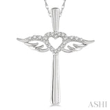 Diamond Angel Wings Heart Shape & Cross Pendant