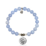 Sky Blue Jade Gemstone Bracelet with Birthday Wishes Sterling Silver Charm