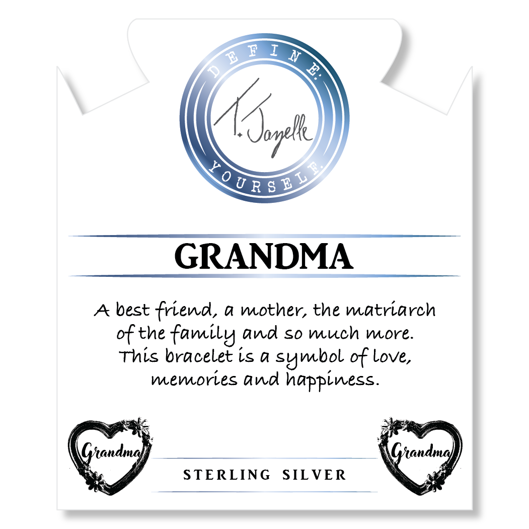 White Moonstone Gemstone Bracelet with Heart Grandma Sterling Silver Charm