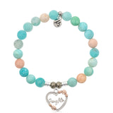 Multi Amazonite Stone Bracelet with Heart Daughter Silver Charm