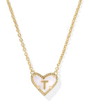 Kendra Scott Heart Letter T Gold Ivory Mother of Pearl Short Pendant Necklace