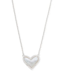 Kendra Scott Ari Heart Silver Pendant Necklace in Ivory Mother-of-Pearl