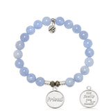 Sky Blue Jade Gemstone Bracelet with Friend the Family Sterling Silver Charm