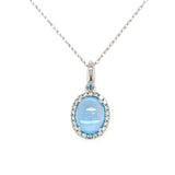 Blue Topaz Cabochon & Diamond Halo Pendant