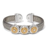 Brighton Mosaic Two Tone Leather Disc Cuff Bracelet, Titanium