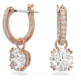 Swarovski Constella drop earrings, Round cut, White, Rose gold-tone plated