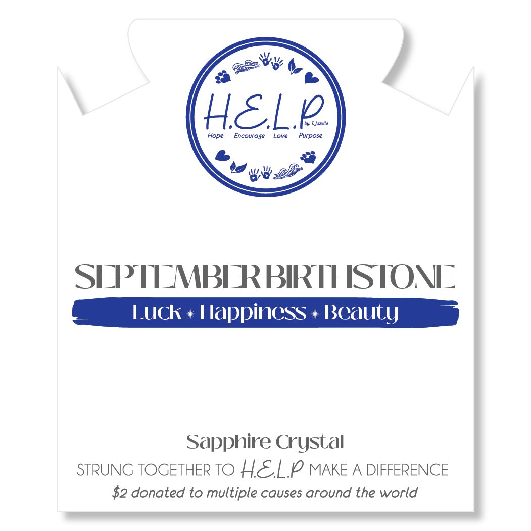 HELP Collection: Birthstone Collection - September Sapphire Crystal Charm with White Cats Eye Charity Bracelet
