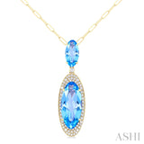 Oval Blue Topaz & Diamond Statement Pendant