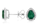 Pear Shape Emerald Earrings with Diamond Halo