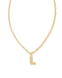 Kendra Scott Crystal Letter L Gold Short Pendant Necklace in White Crystal