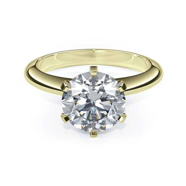 Round Shape Diamond Yellow 14 Karat Gold Solitaire Engagement Ring