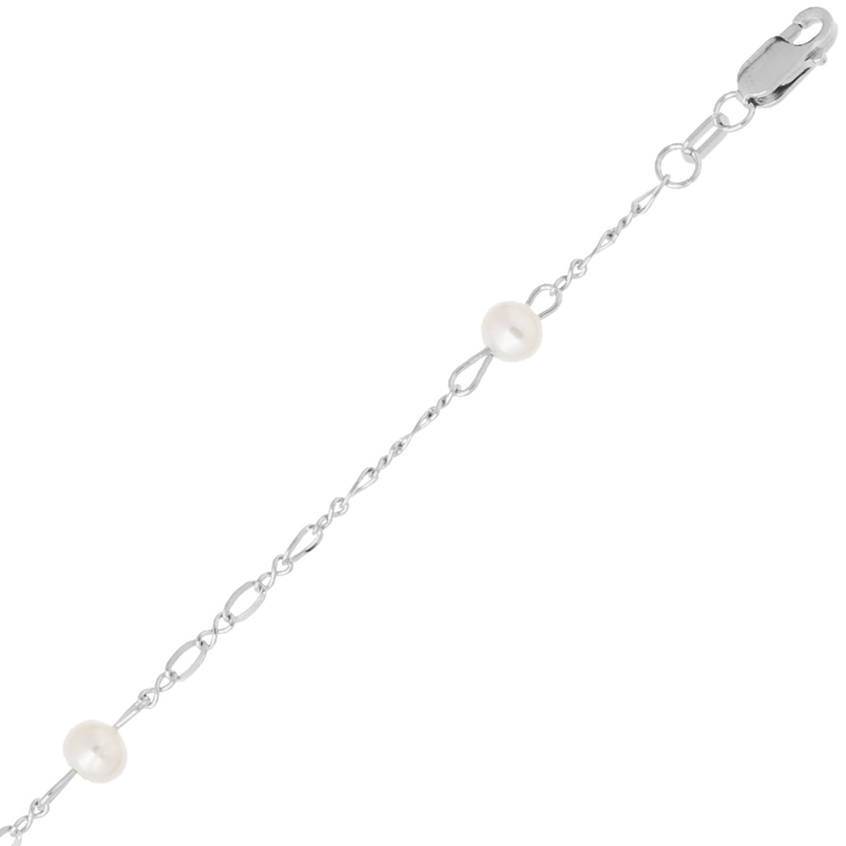 Children's Silver Pearl Station Bracelet, 6.25"